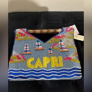 Beaded 'Capri' Tote with Bamboo Handles